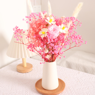 轻奢高端干花花束高级感永生玫瑰满天星网红摆件装饰真花风干天然