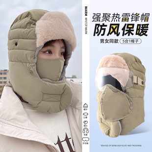 帽子女冬季电动车防风棉帽骑车保暖神器加绒厚头套防寒面罩雷锋帽