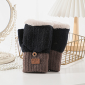 手套冬天女保暖加绒加厚骑行写字防寒学生触屏半指翻盖男冬季 新款