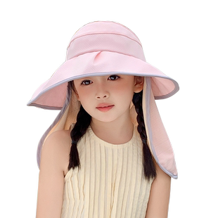 儿童帽子女童防紫外线空顶大檐遮阳帽男童护颈披肩防晒宝宝渔夫帽