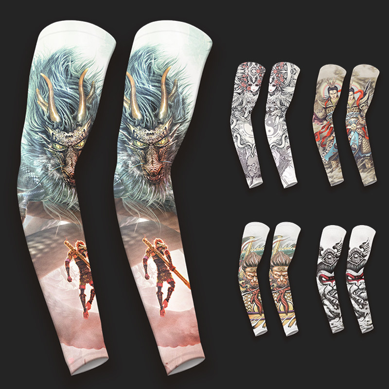 大圣归来纹身袖套男士花臂防晒冰丝手臂套夏季骑行遮阳冰爽袖护臂