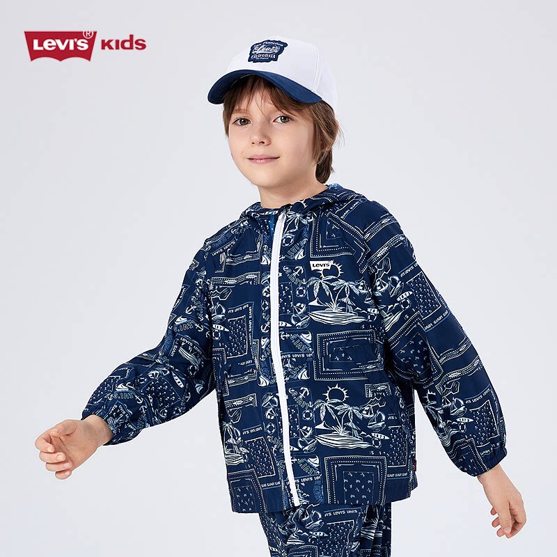 Levi's李维斯童装夏新女童皮肤衣男童外套腰果花满印设计儿童上衣