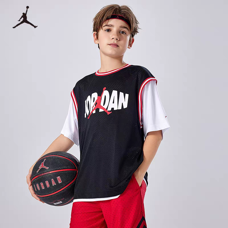 Jordan乔丹儿童装男童篮球运动T恤大小童假两件上衣短袖JD2322033