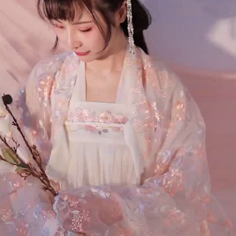 汉服女春樱学生古装中国风粉紫超仙齐胸腰紫蓝传统广袖大杉清新夏