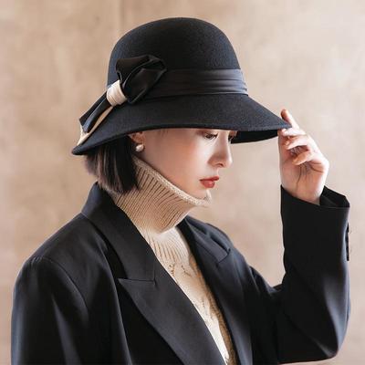赫本风人字结飘带色戒同款周边汤唯渔夫帽子女秋冬礼帽法式盆帽潮