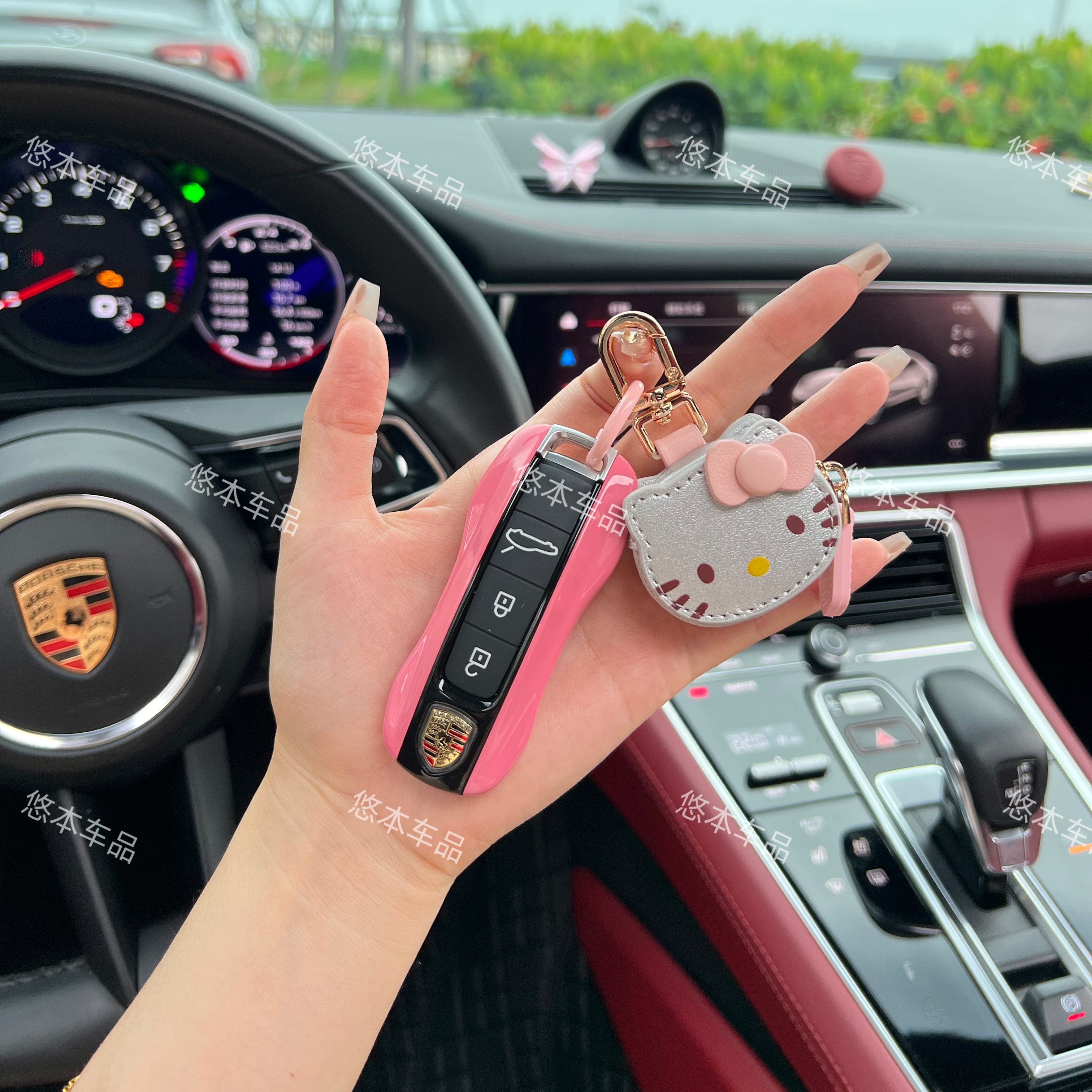 适用保时捷钥匙壳卡宴Macan911帕拉梅拉Taycan718黑粉配色扣套女