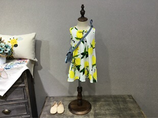 夏季 韩版童装 儿童女童女宝宝盘扣柠檬 印花棉布复古连衣裙