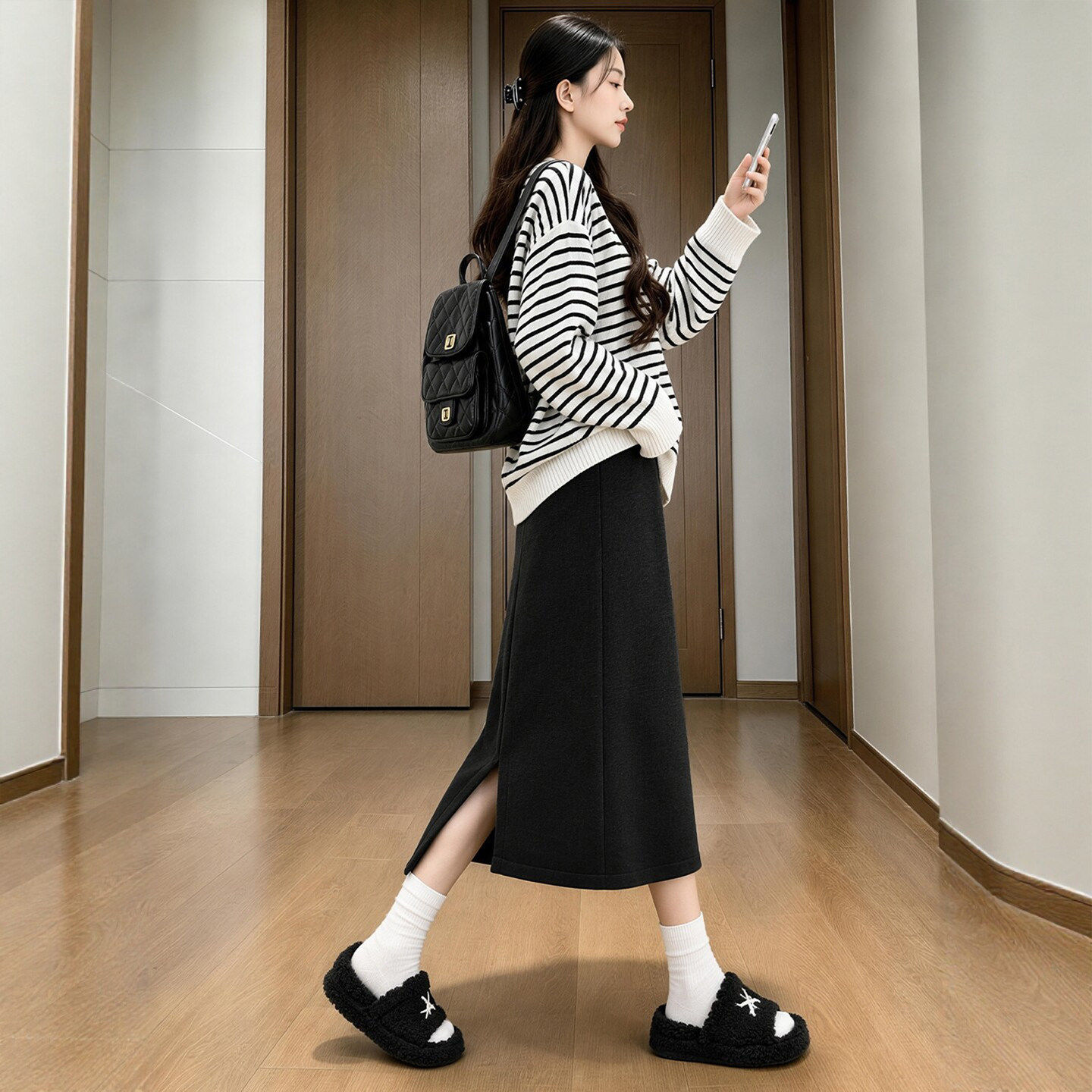 毛呢直筒半身裙女2026新款秋冬高腰长裙一步裙大码针织开叉包臀裙