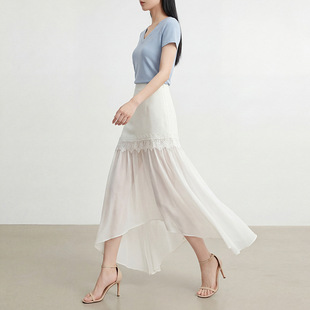 菲媛气质优雅蕾丝花边包臀不规则鱼尾裙女春夏新款 百搭半身裙 时尚