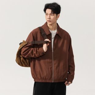 高端美式 宽松休闲亲肤老钱风通勤外套 亚麻混纺夹克男2026春夏新款