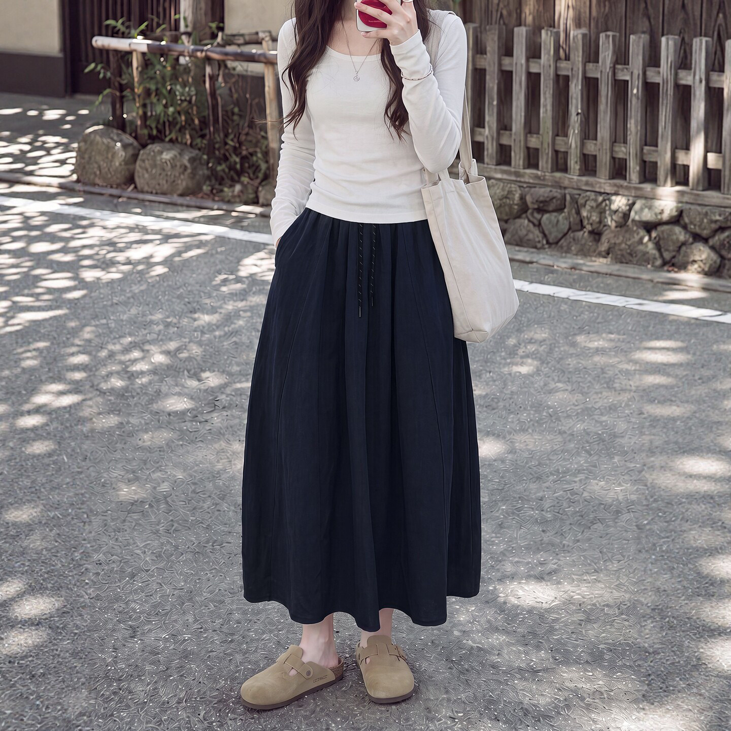 藏青色工装半裙女2026新款夏季薄款速干南瓜裙小个子早秋a字长裙