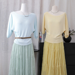 时尚 菲媛减龄感收腰针织衫 女 春夏新款 百搭纯色松弛感蝙蝠衫