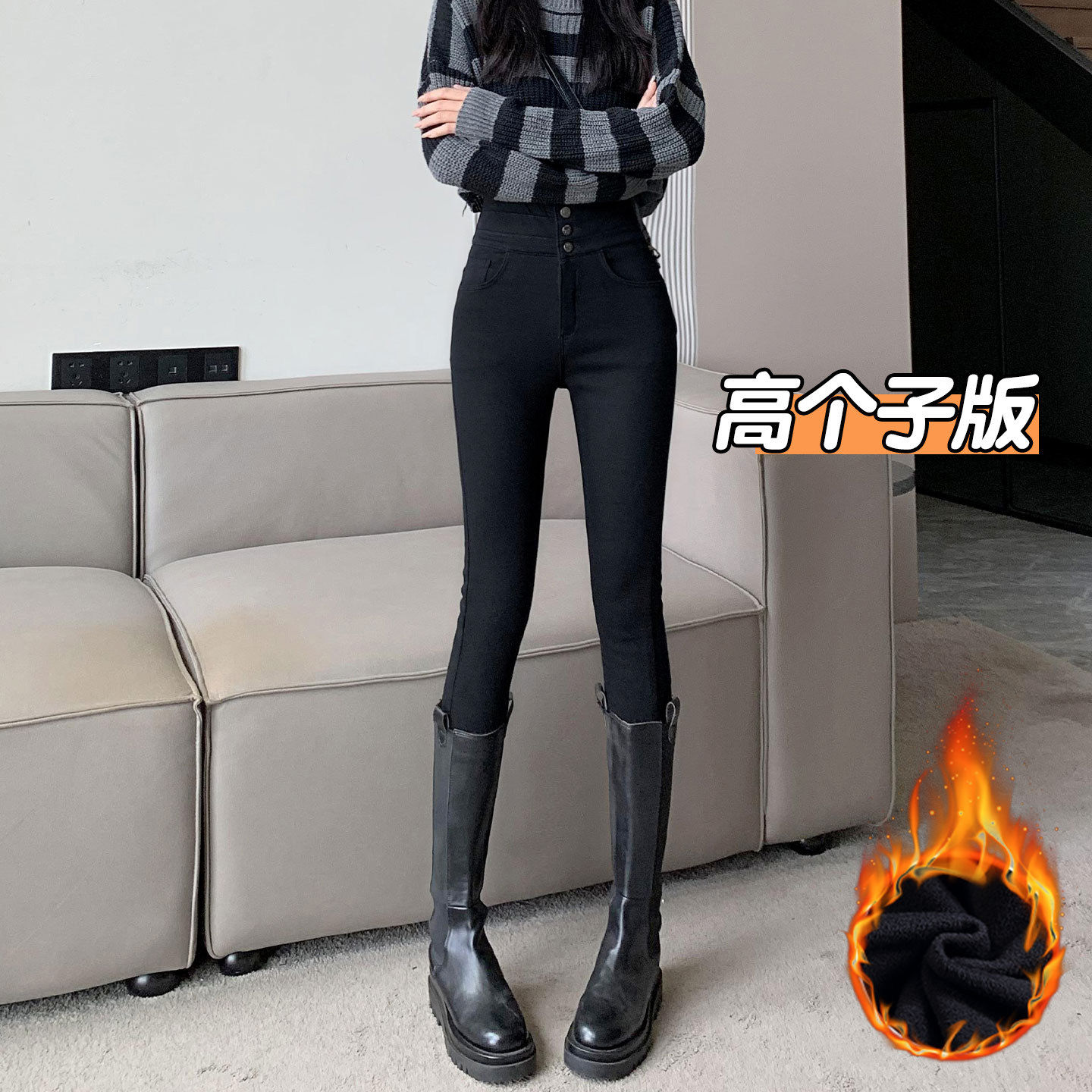 加厚加绒小黑裤女冬2026新款黑色胖mm大码宽松高腰显瘦铅笔打底裤