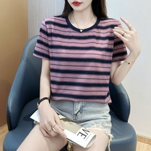 夏季 141 条纹t恤圆领宽松短袖 女装 上衣 2025年半袖