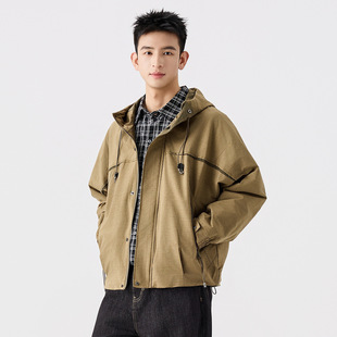 夹克2026春秋新款 宽松百搭休闲外套潮流复古痞帅上衣 连帽工装 男士