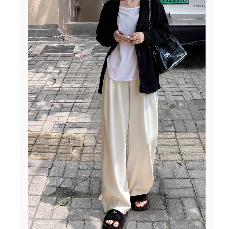 米白色宽松山本裤女秋冬季加绒加厚2024新款慵懒风直筒休闲阔腿裤