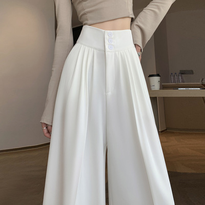 窄版冰丝西装阔腿裤女2026夏季新款慵懒风垂感高腰直筒休闲拖地裤