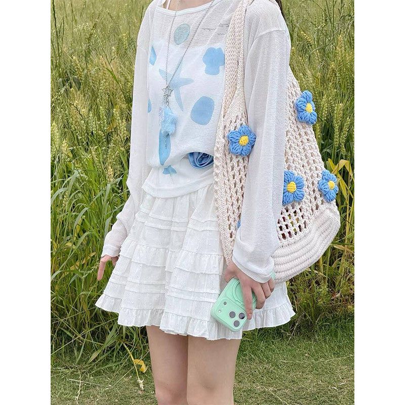 白色蛋糕短裙女夏季薄2026新款高腰学院风蓬蓬裙小个子a字半身裙