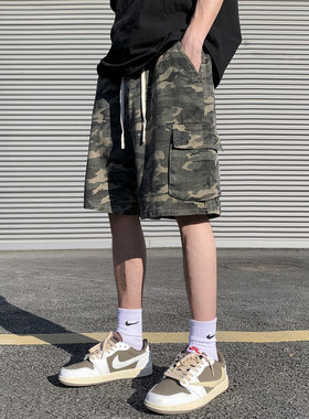 美式复古休闲多口袋工装迷彩短裤男女款夏季宽松直筒潮牌五分中裤