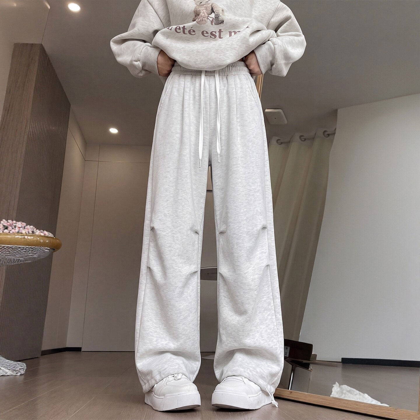 灰色工装运动裤女秋2026新款小个子高腰美式卫裤宽松阔腿休闲长裤