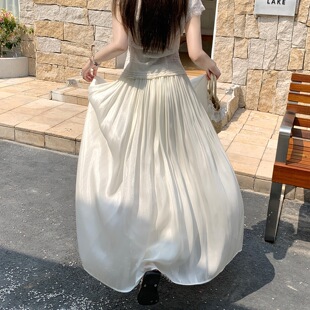 爆款 半裙高腰气质长裙 新款 流光纱拼蕾丝半身裙仙气飘飘2026夏季