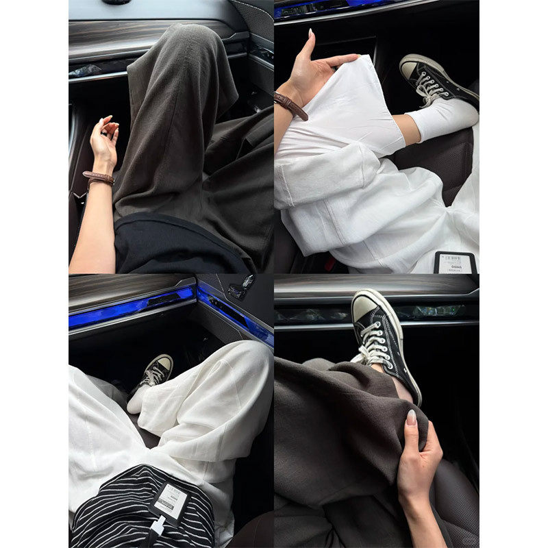 日系慵懒茶青色天丝亚麻阔腿裤女夏季薄款高腰宽松垂感显瘦遛弯裤