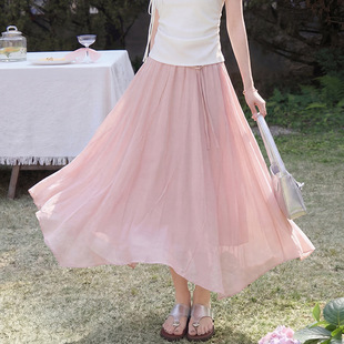 春夏新款 设计感系带大摆不规则裙 简约百搭纯色半身裙女 菲媛时尚