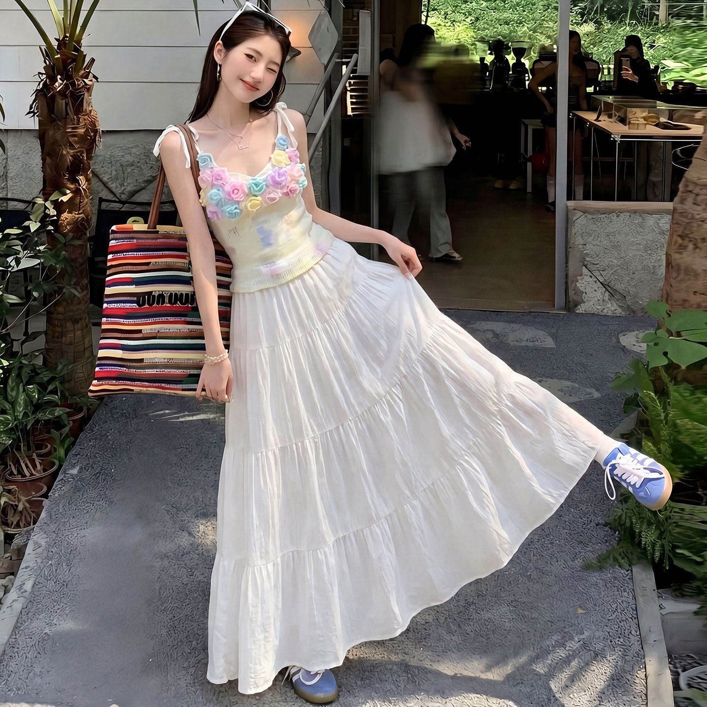 白色半身裙女夏季2026新款a字半裙小个子高腰伞裙蓬蓬蛋糕长裙子