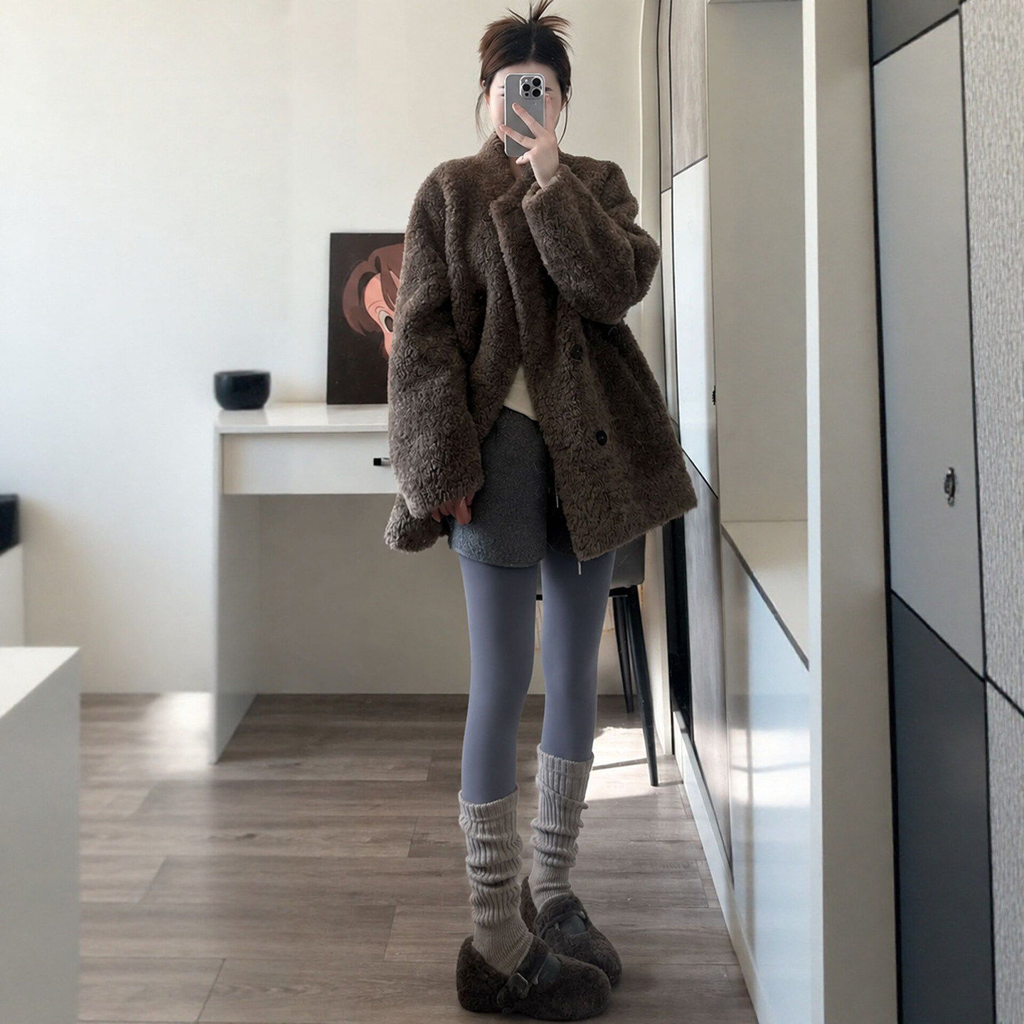 鲨鱼裤女秋冬季灰色外穿小个子紧身提臀防走光健身运动打底瑜伽裤