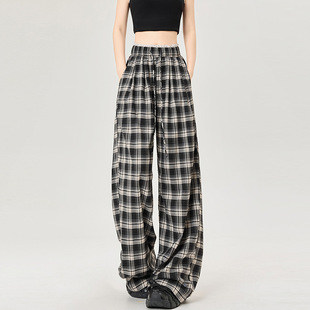 薄款 蕾丝花边格子裤 子女新款 夏季 高腰显瘦松弛感垂感休 冰丝阔腿裤
