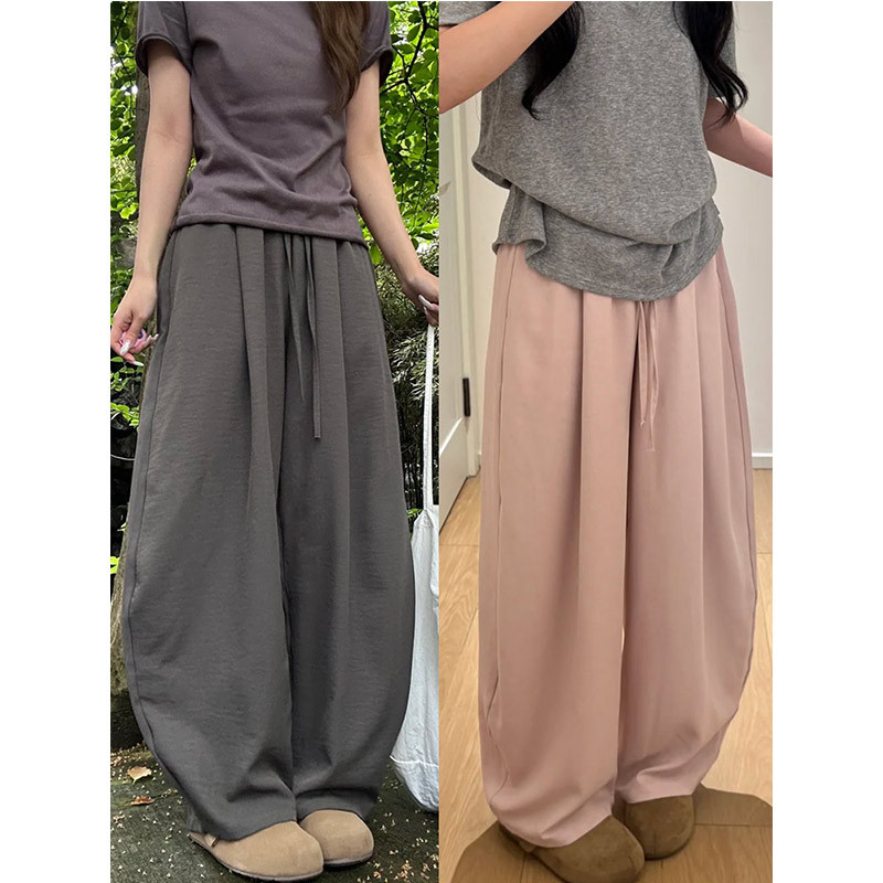 韩系奶芙阔腿裤女夏季薄款2026新款宽松垂感小个子防晒休闲弯刀裤