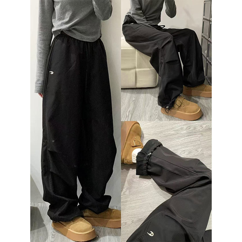 美式刺绣工装裤女加绒秋冬2026新款高腰显瘦宽松阔腿休闲风运动裤