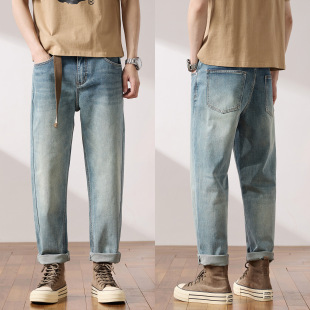 舒时尚 美式 适宽松小锥裤 前后口袋带刺绣男士 春季 高端牛仔裤 新款