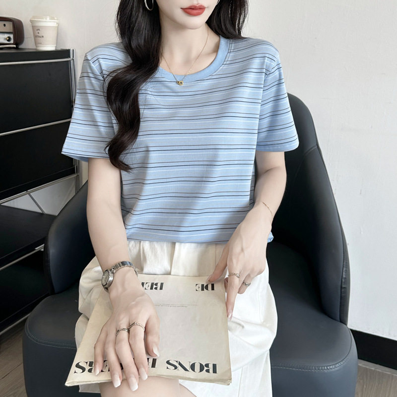 266~时尚棉质洋气休闲t恤短袖女夏季气质宽松遮肉减龄妈妈体恤衫