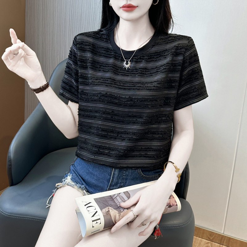 清货212~条纹t恤圆领宽松短袖女装春秋内搭打底衫夏季2025上衣