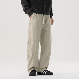 宽松直筒2025春秋季 男款 新款 垂感阔腿美式 棉工装 拼接休闲长裤 裤