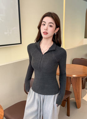 灰色半高领简约打底衫女秋冬羽绒服内搭长袖半拉链修身可外穿上衣
