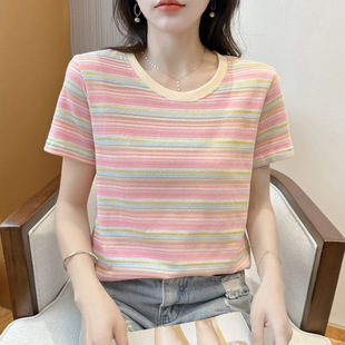 90后条纹t恤夏季 女宽松简约夏新款 修身 显瘦上衣素雅品味弹力 短袖