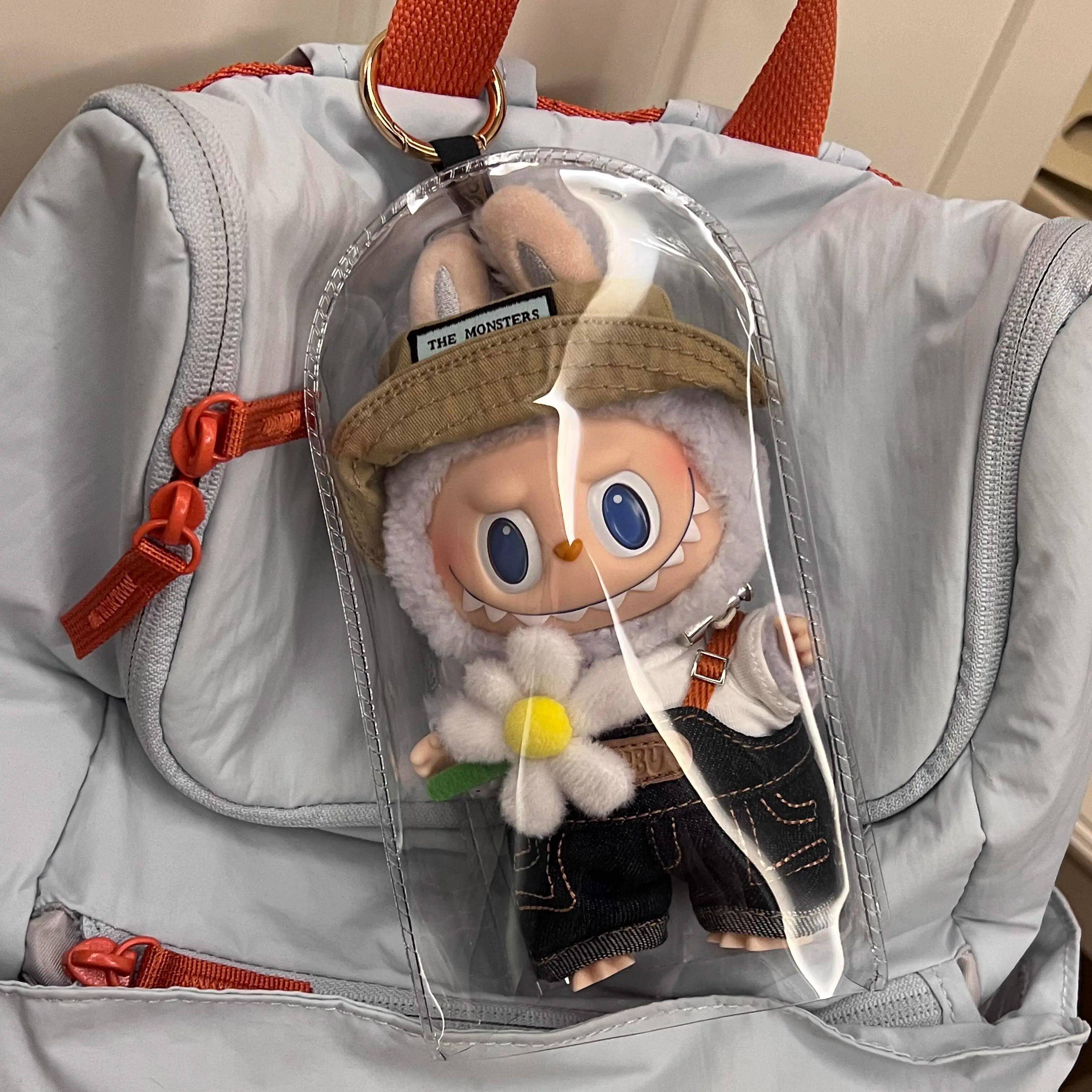 labubu拉布布pvc防尘罩外带包popmart保护套雨衣坐姿v1v2坐坐派对