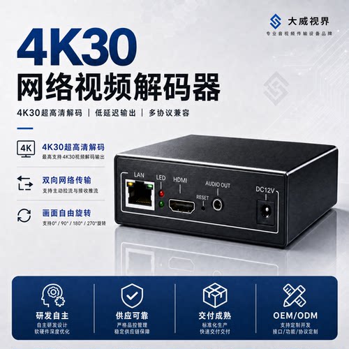 4KH265网络解码器RTSP RTMP转HDMI 慢直播无人机拉流解码上墙