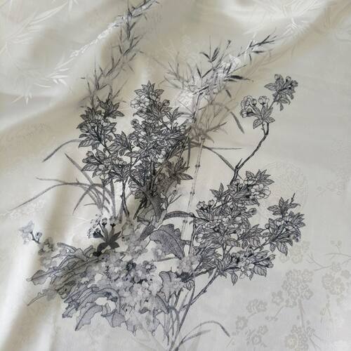 高品提花缎面 中国风梅兰竹菊服装混纺旗袍面料