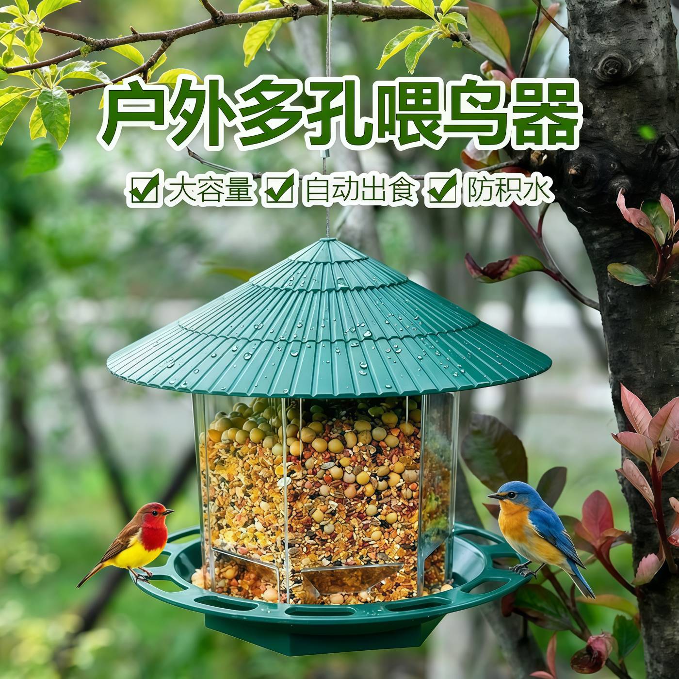 户外悬挂式防溅喂鸟器阳台喂食器图片