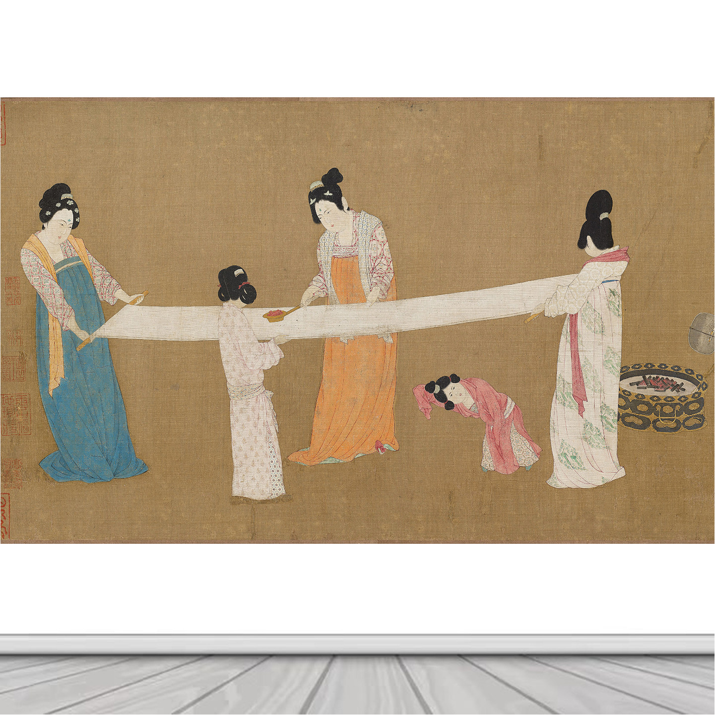 捣练图自粘宫廷仕女图人物宋氏美学柜子背景墙贴壁纸客厅装饰壁画