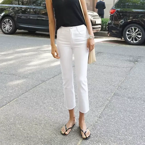 Белые высокие штаны-клёш, тонкие осенние джинсовые штаны, высокая талия, новая коллекция