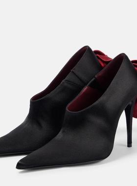 欧美红色花朵时装靴 尖头侧拉链细跟短靴 women 外贸中筒