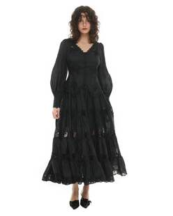 23澳洲风早春 气质收腰重工V领连衣裙长裙单件中腰纯色 外贸