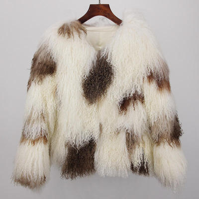 新款 冬季短款欧美时尚潮流保暖滩羊毛皮毛一体女款外套皮草圆领