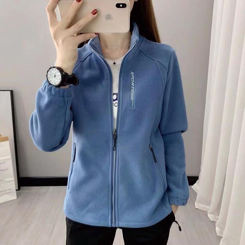 春秋摇粒绒外套加绒女士休闲绒衣立领加厚开衫运动户外保暖卫衣潮