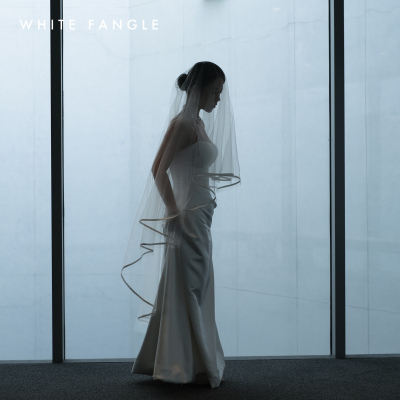 缎边短款复古优雅气质旅拍头纱