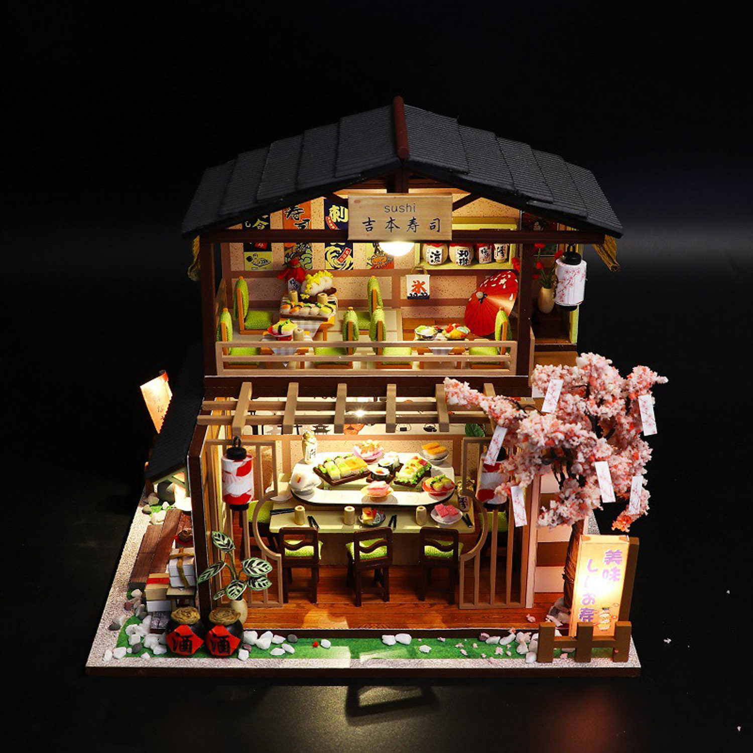 日式微缩寿司店拼装模型礼物